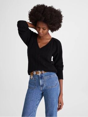 Madewell V-Neck Pullover Sweater in 100% Merino Wool black Size S NWT